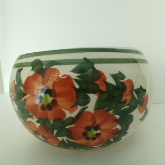 Vintage Mexican Pottery Bowl Brown Floral Botanical Design Marked Crazed - Picture 7 of 10